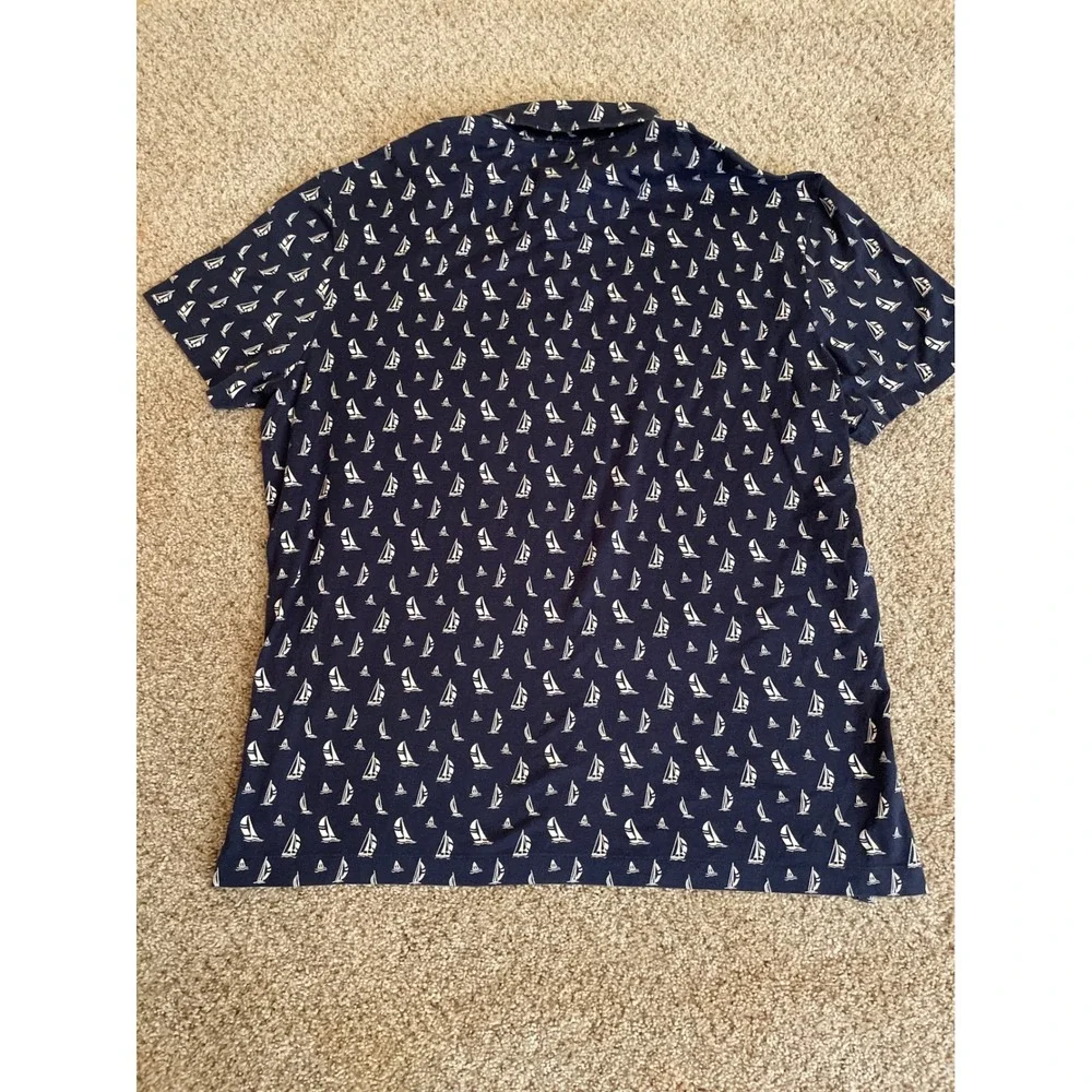 Polo Ralph Lauren Men's Polo Shirt XL Navy Blue Sailboat AOP Print Short Sleeve